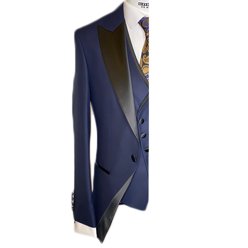 Tuxedo Navy Blue Three Piece 3-Piece Slim Fit Cut Set