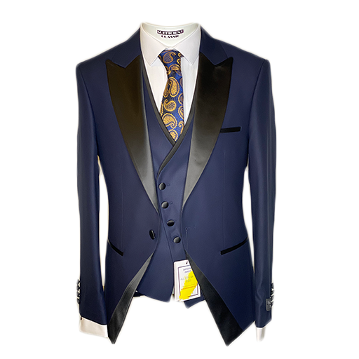 Tuxedo Navy Blue Three Piece 3-Piece Slim Fit Cut Set