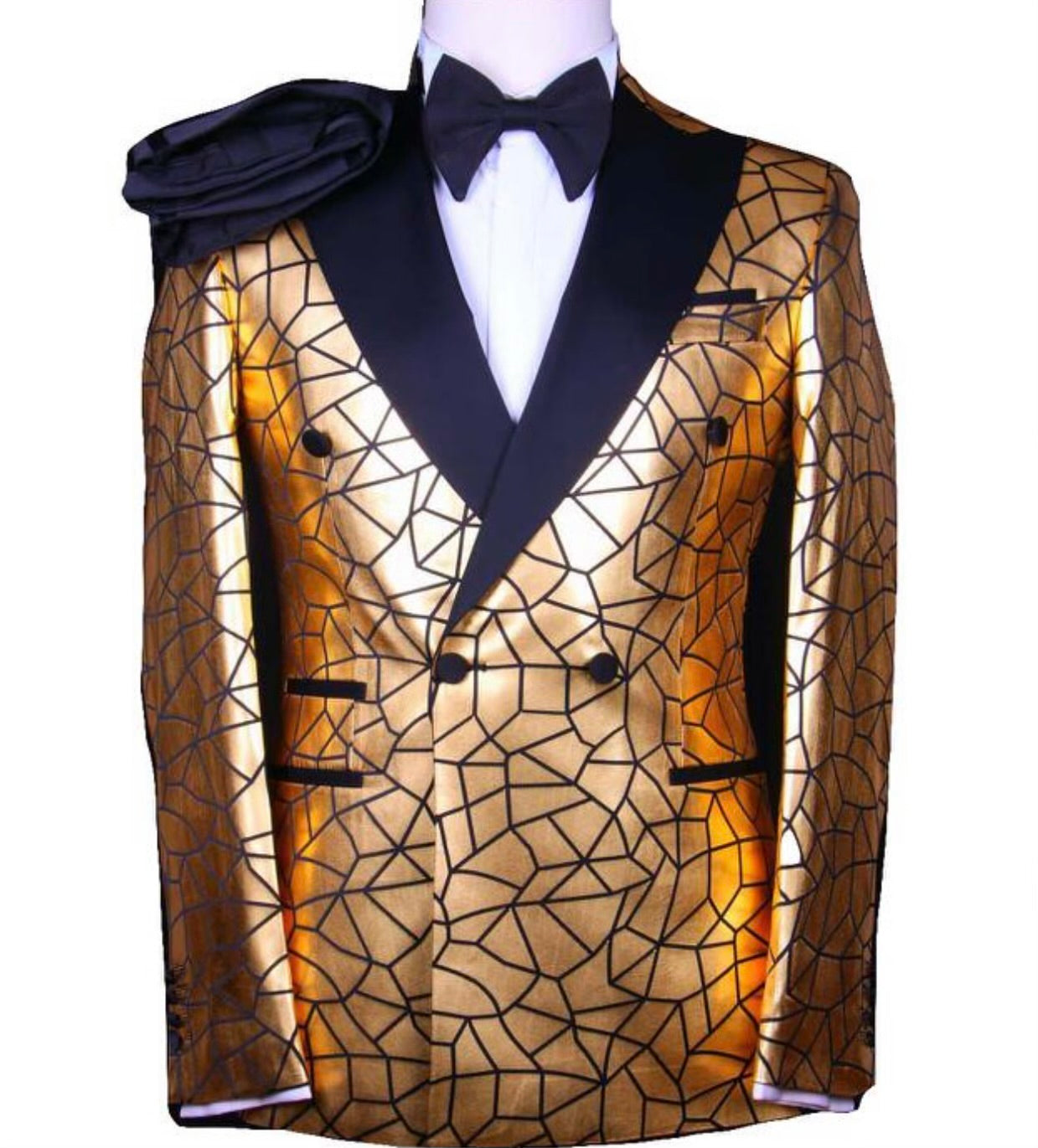 Golden Tuxedo Three Piece 3-Piece Slim Fit Cut Set