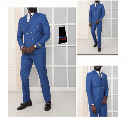 Blue Double Breasted Tuxedo Two Piece 2-Piece Slim Fit Cut Set